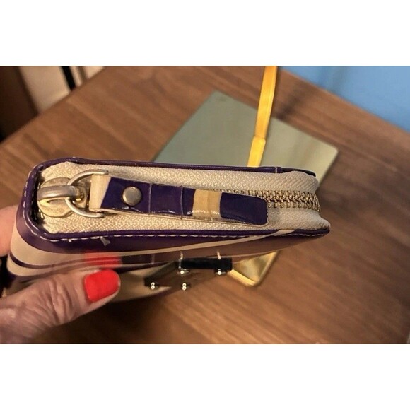 Kate Spade Zip around Wallet Patent Leather Purple Cream Zebra Stripes - Picture 8 of 15